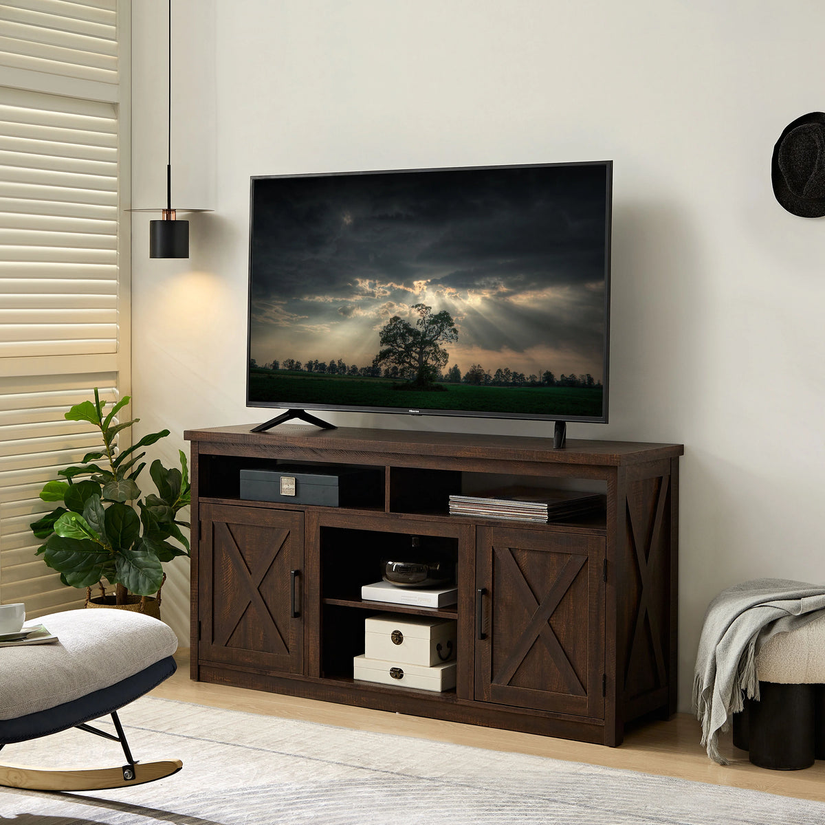 Espresso TV Media Stand with Open Shelves and Closed Cabinets R260