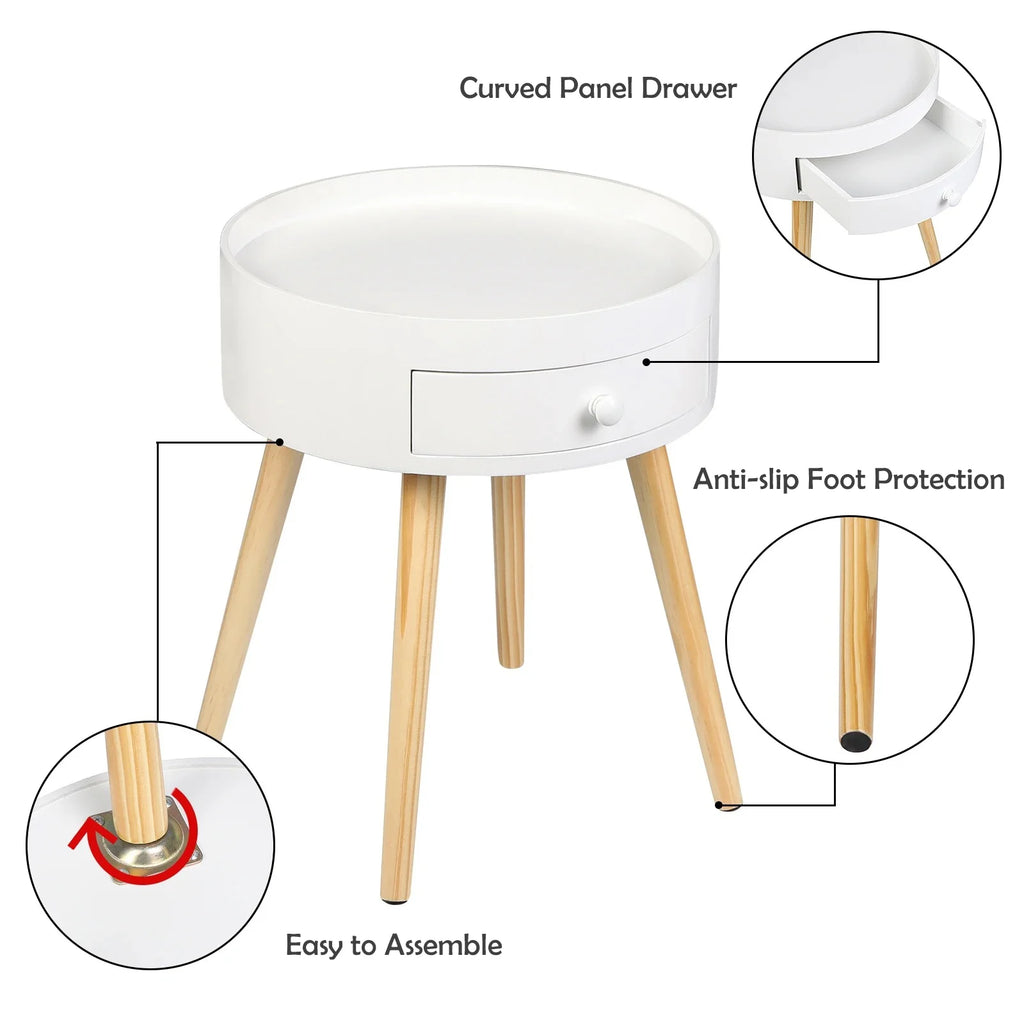 Modern Coffee Table with Drawer, Wood Legs, White, 18" H F15856