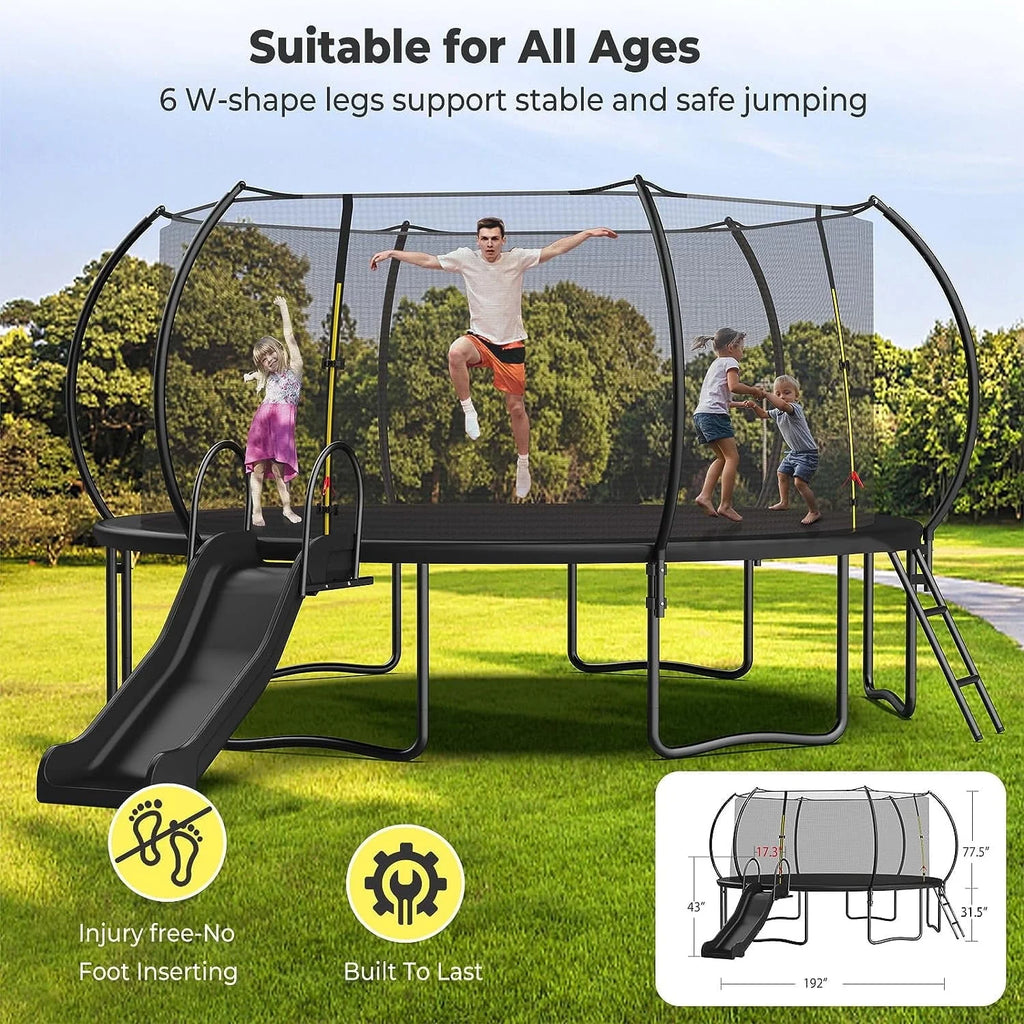 16FT Trampoline with Enclosure, Slide and Ladder S8676