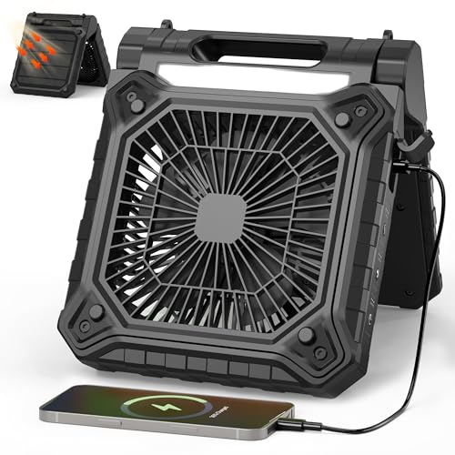 Solar Camping Fan with Lantern, Rechargeable Battery Operated, 4 Speeds, 8H Timer U517607