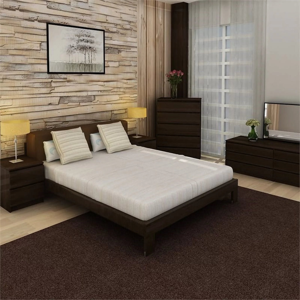 4 Piece Bedroom Set with Dresser, Chest and 2 Nightstands in Coffee O602