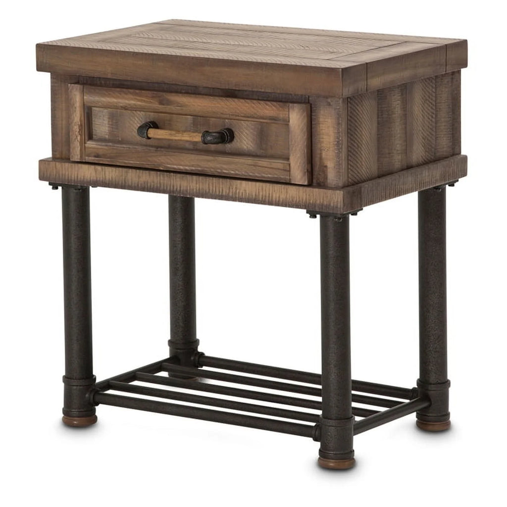 Wood & Metal Side Table with Drawer in Barn Brown S54579