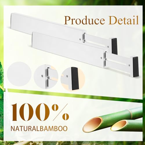 12 Pcs Bamboo Drawer Dividers Adjustable 2.4" High 17"-22" White H107