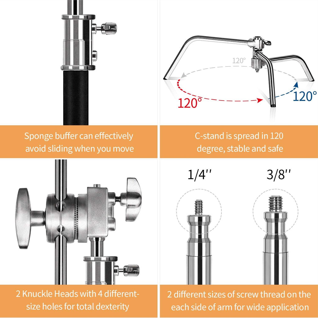 10ft Light Stand C-Stand on Turtle Base with 4ft Extension Boom Arm & 2 Pieces Grip Head M3578