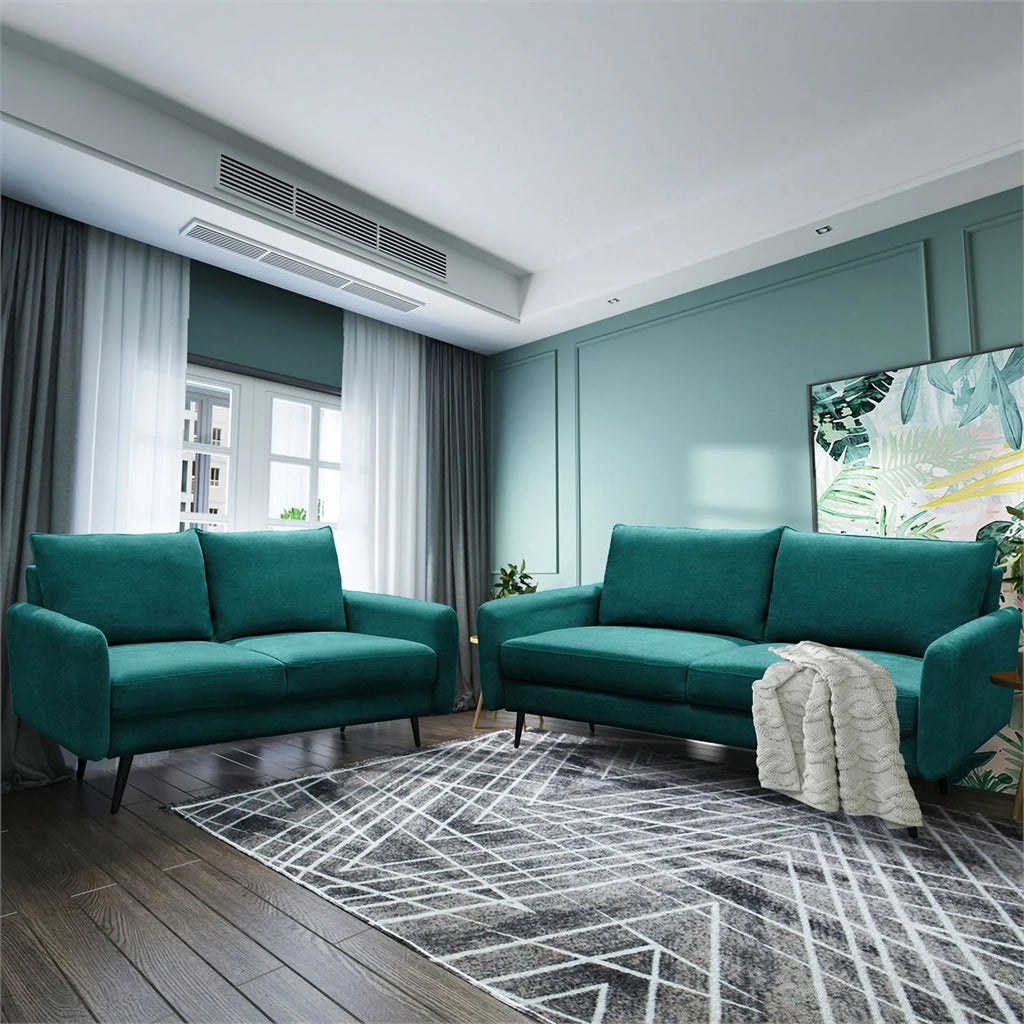 Teal Blue Fabric Loveseat U9388