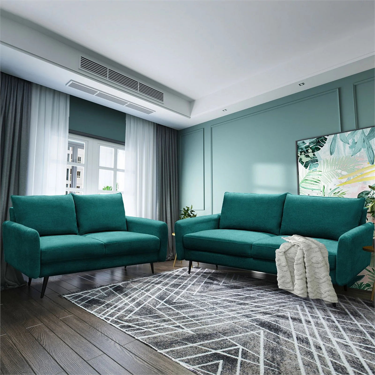 Teal Blue Fabric Loveseat U9388