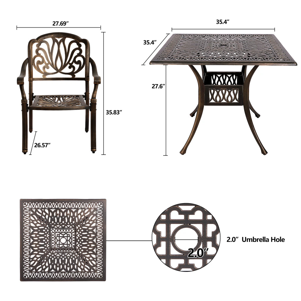 5-Piece Cast Aluminum Outdoor Dining Set with Umbrella Hole R800591