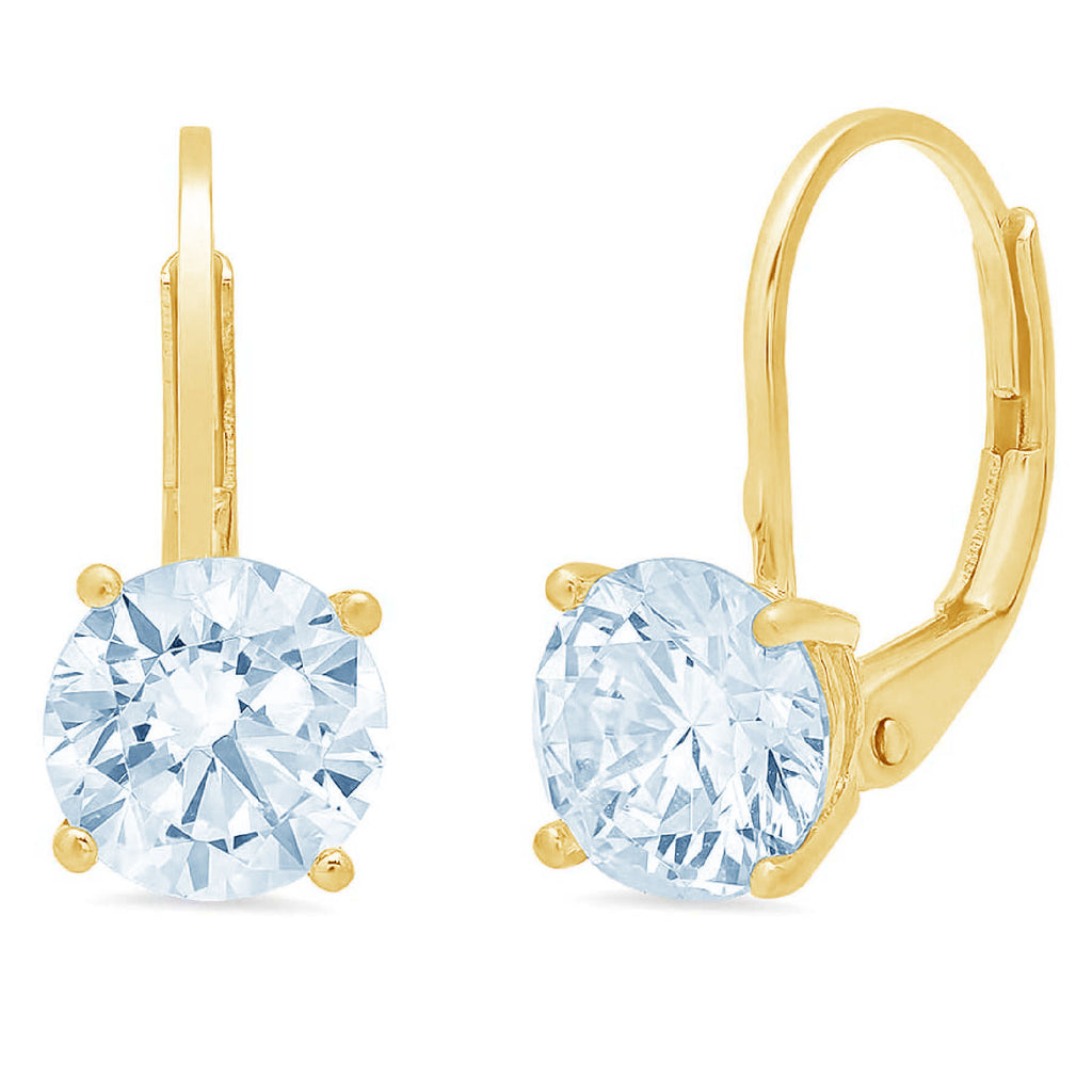 3 ct Brilliant Round Cut Drop Dangle VVS1 Genuine Blue Natural Swiss Blue Topaz Solid 18K Yellow Gold Earrings Lever Back D738587