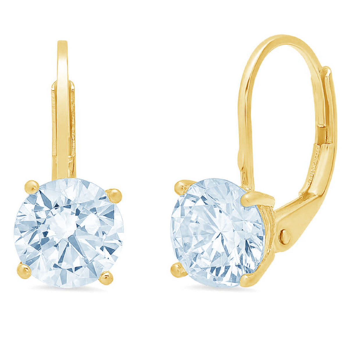 3 ct Brilliant Round Cut Drop Dangle VVS1 Genuine Blue Natural Swiss Blue Topaz Solid 18K Yellow Gold Earrings Lever Back D738587