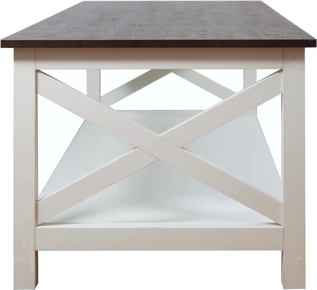 Vintage White/Espresso 40 Inch 2-Tier Wood Coffee Table J23108
