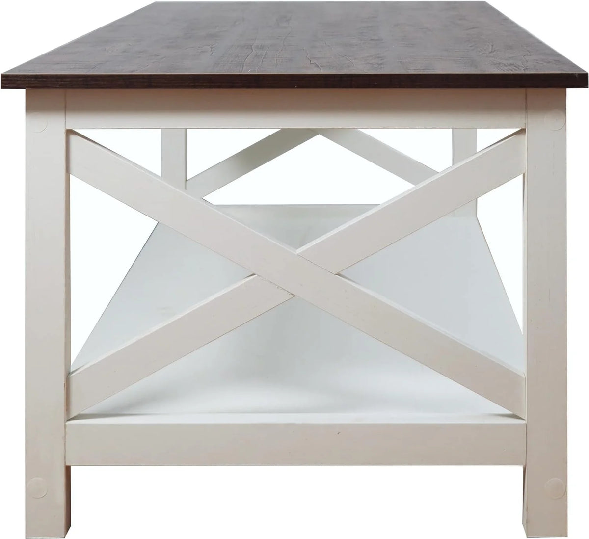 Vintage White/Espresso 40 Inch 2-Tier Wood Coffee Table J23108