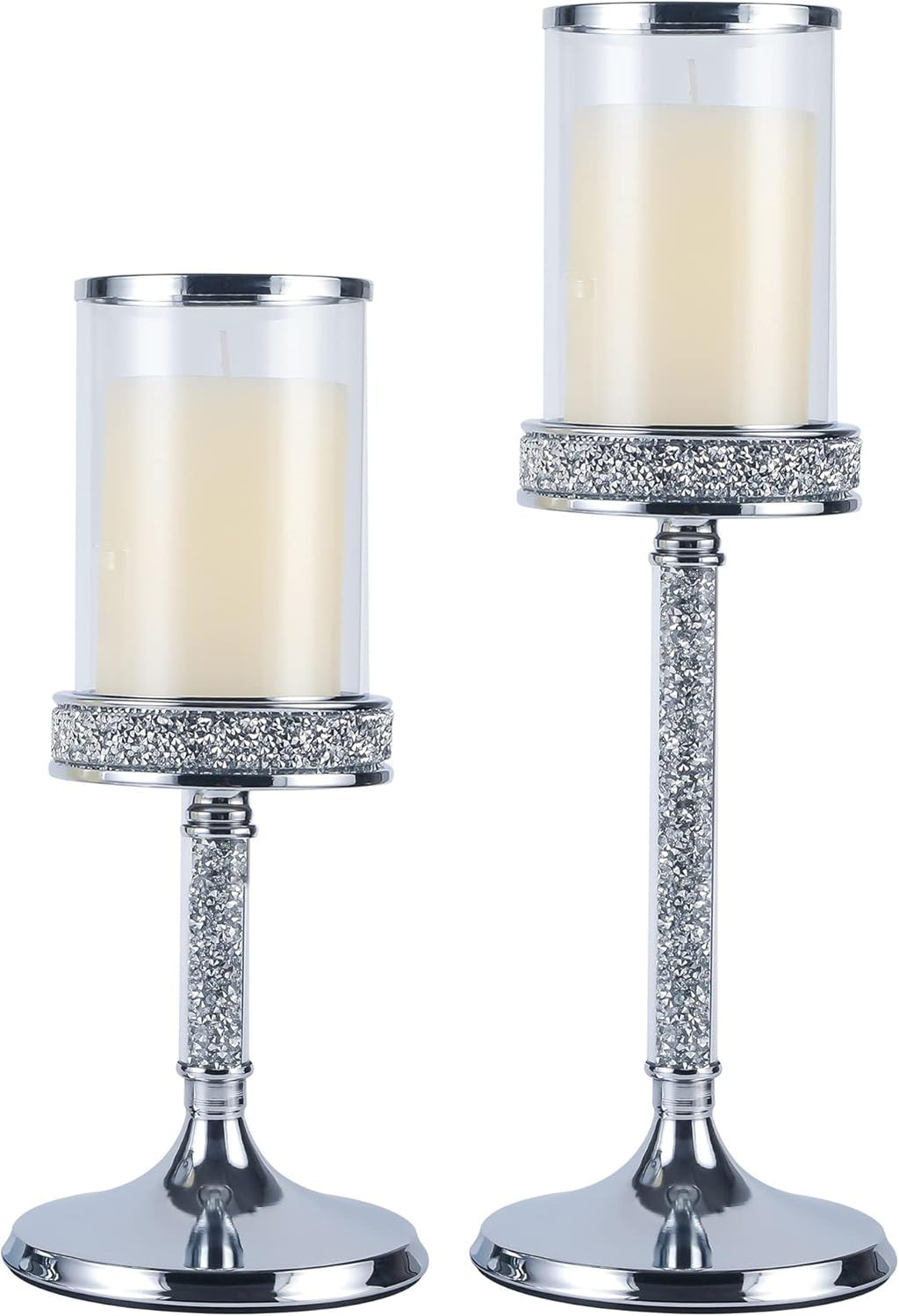 Gold Metal Candle Holders with Glass Hurricane Lid, 2 PCS A61790
