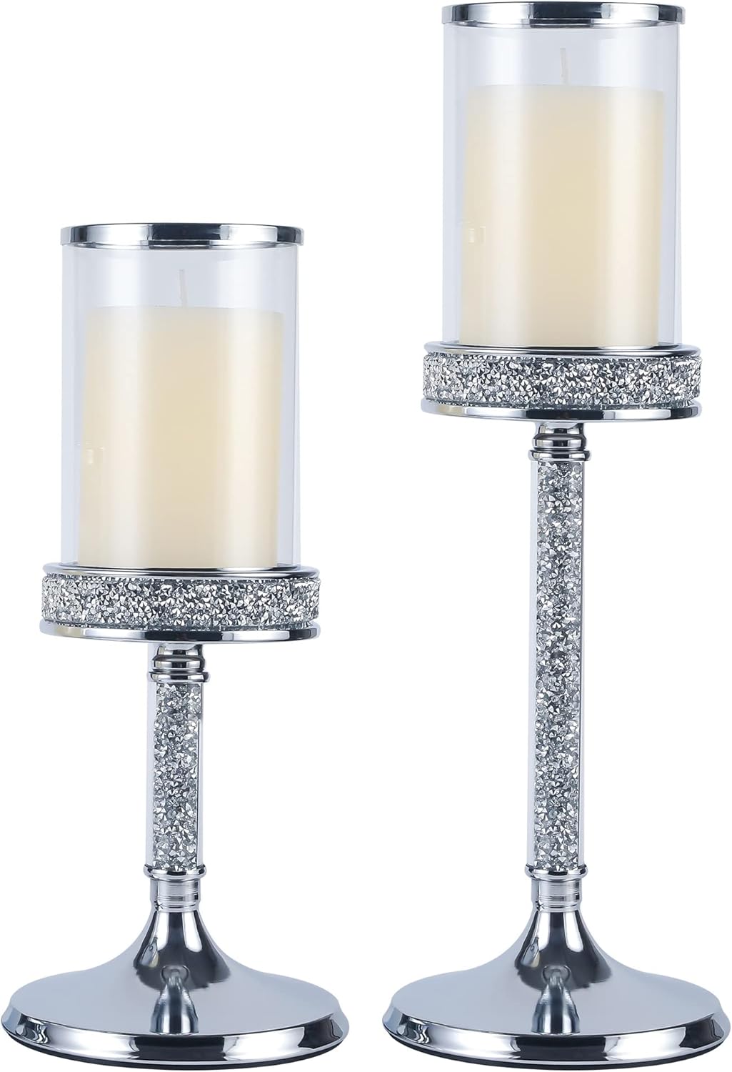Gold Metal Candle Holders with Glass Hurricane Lid, 2 PCS A61790