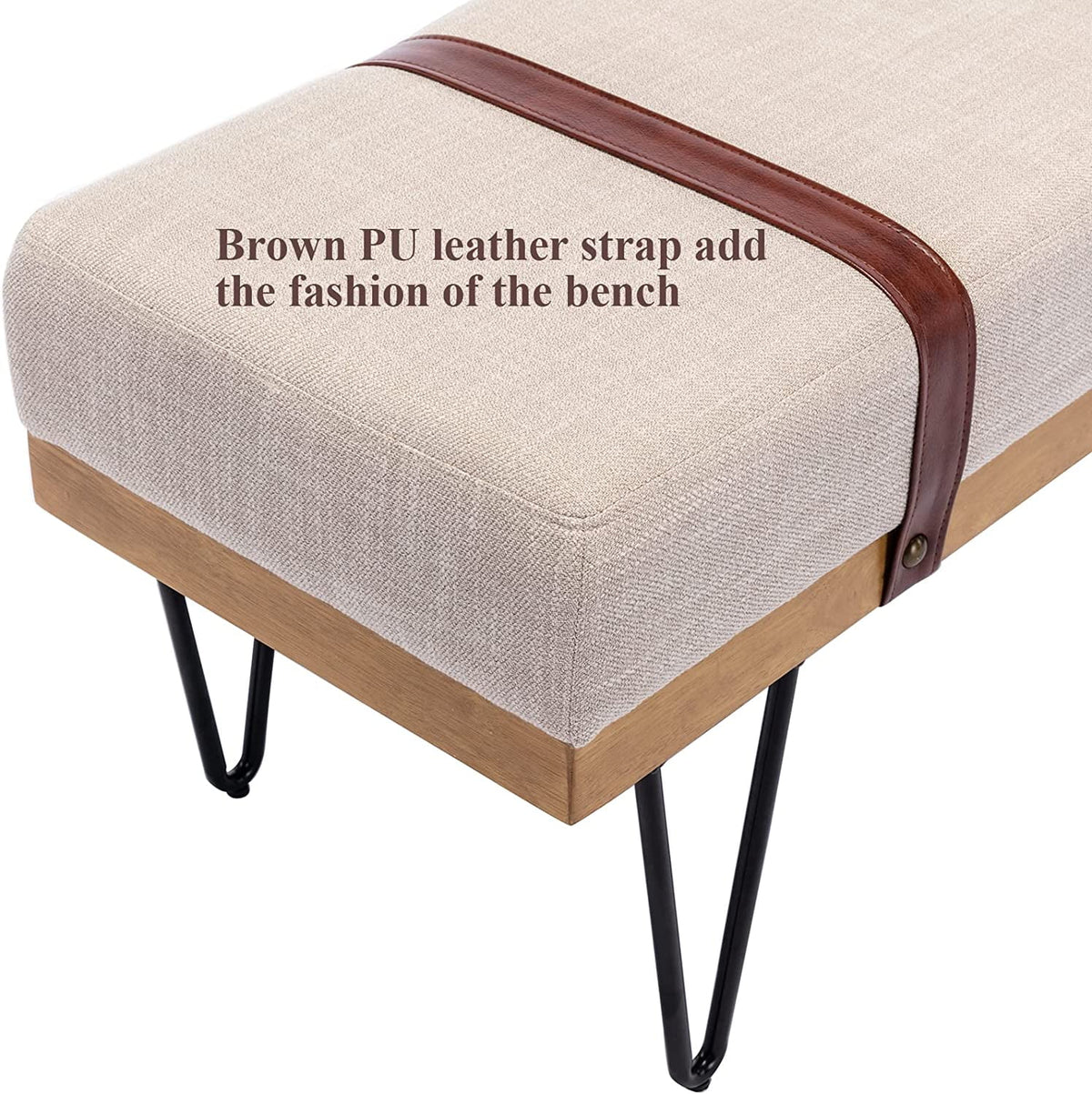 Beige Linen Rectangle Ottoman Bench with Metal Legs S653117