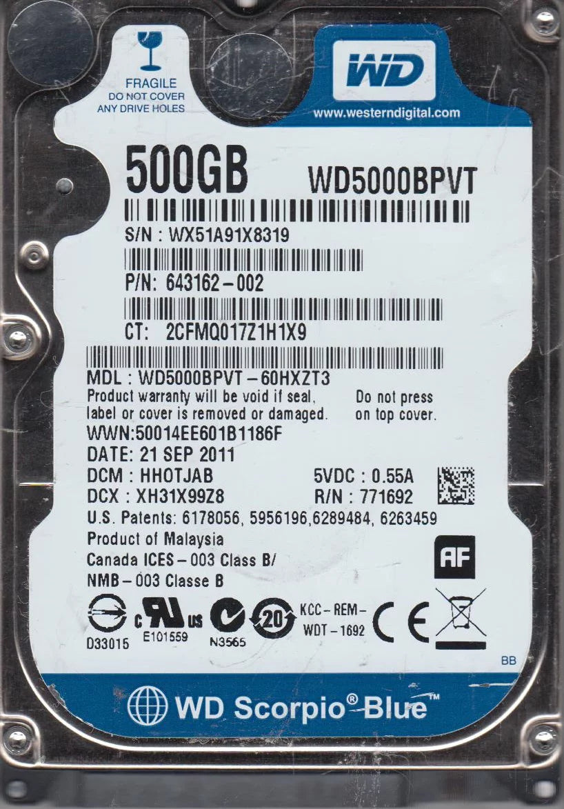 500GB SATA 2.5 Hard Drive M3713