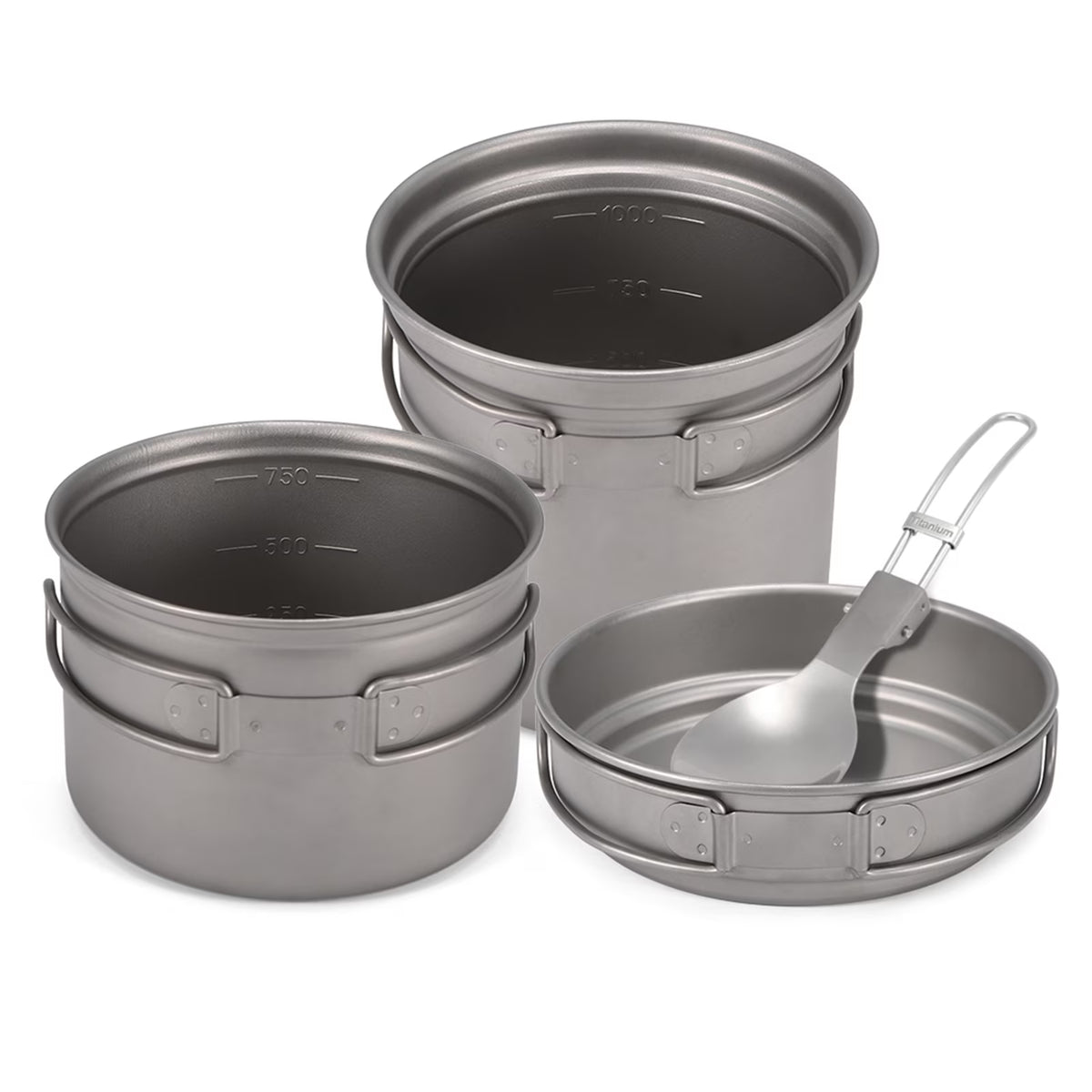 Titanium Cookware Set 1000ml 750ml Pot Pan Spoon M665