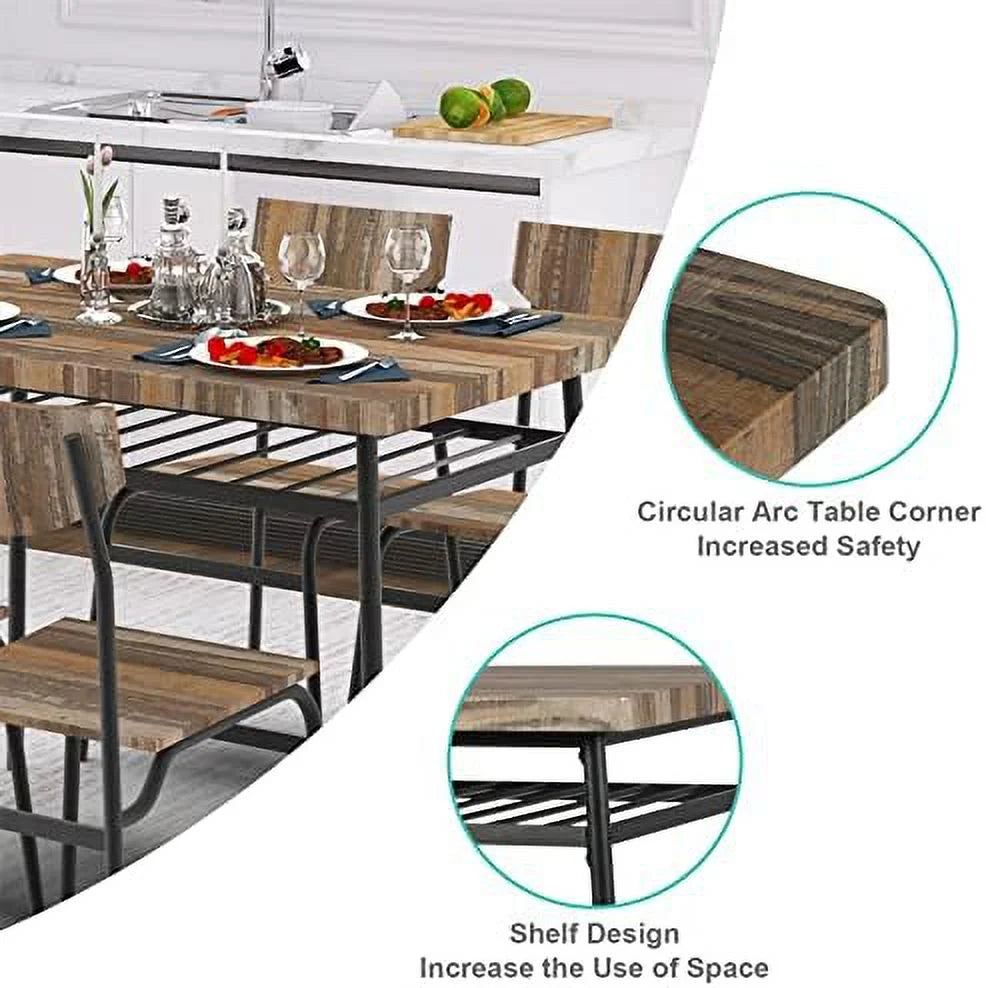 6 Piece Dining Table Set with 4 Chairs and Bench H761