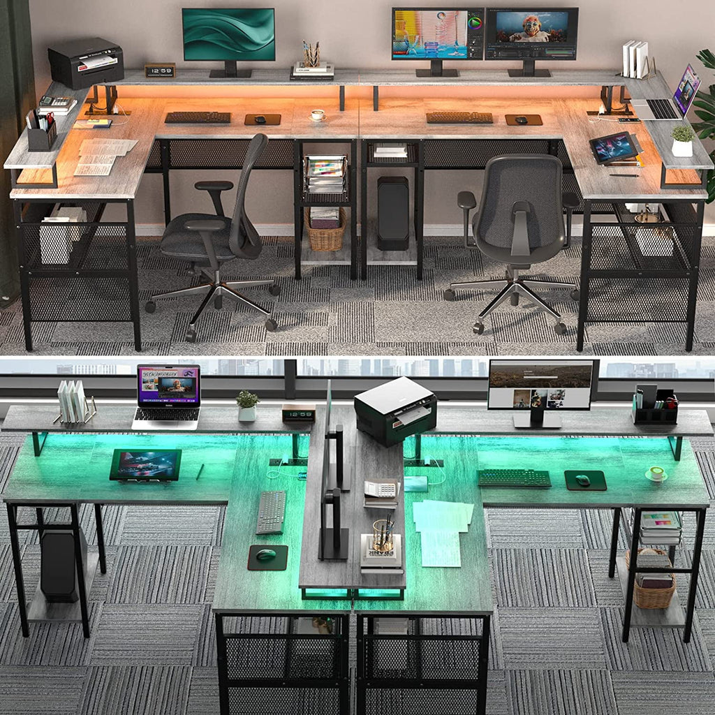 L Shaped Computer Desk with Power Outlet and LED Strip L9258