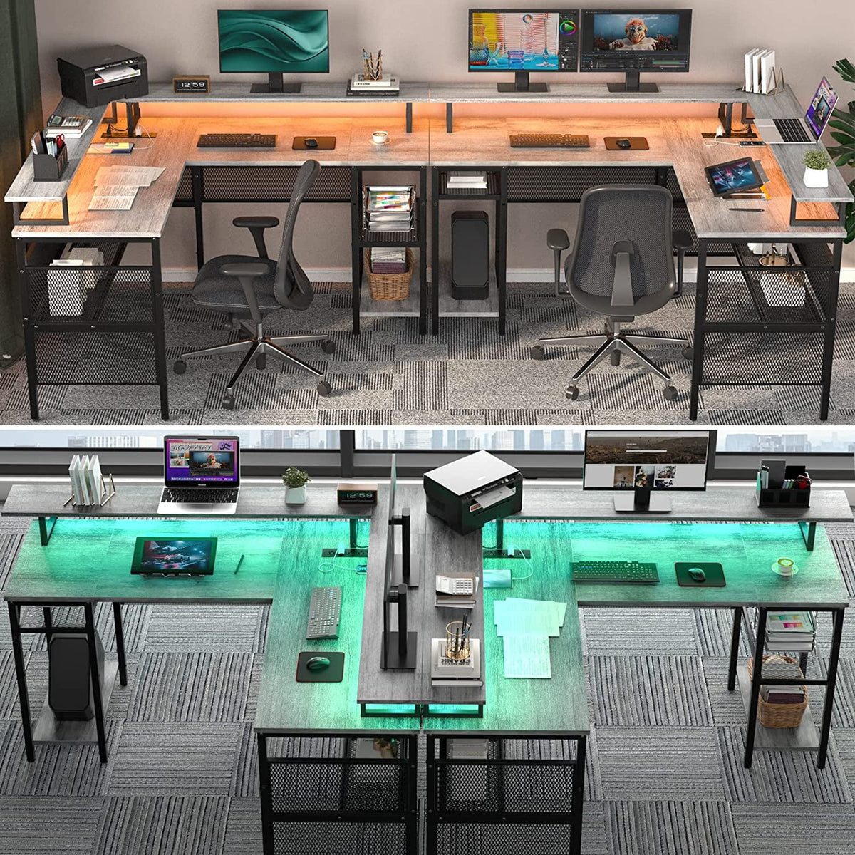 L Shaped Computer Desk with Power Outlet and LED Strip L9258