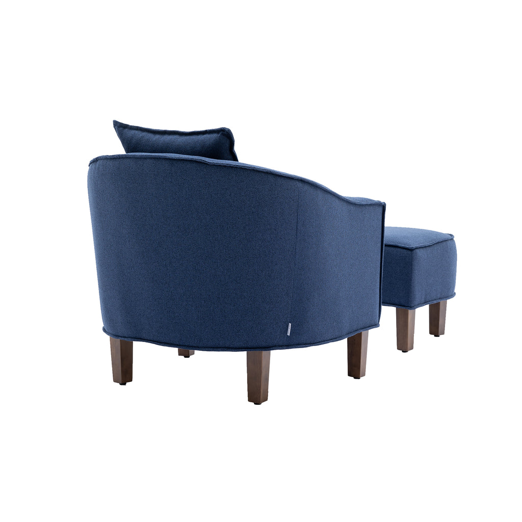 Navy Linen Accent Chair with Ottoman and Wood Legs G31988