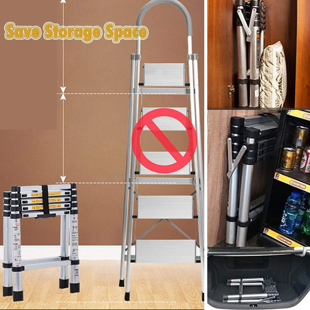 4.5FT A-Frame Aluminum Extension Ladder Anti-Slip 4+5 Steps Telescoping Collapsible Ladder B3813