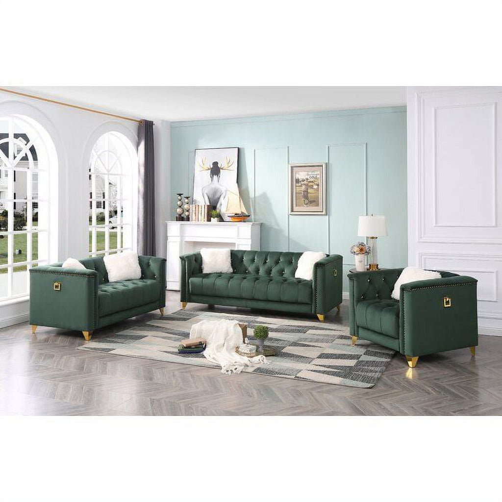 Green Tufted Upholstery 2 Pc Living Room Set R281