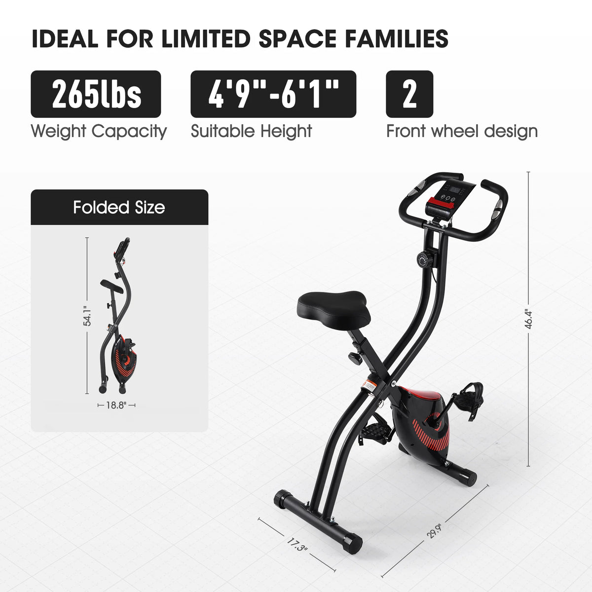 Folding Stationary Exercise Bike with LCD Monitor T57155