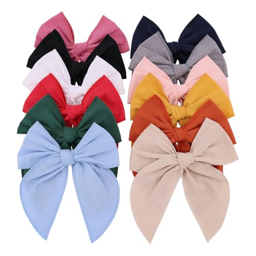 12 PCS Linen Velvet Hair Bows Barrettes C81557