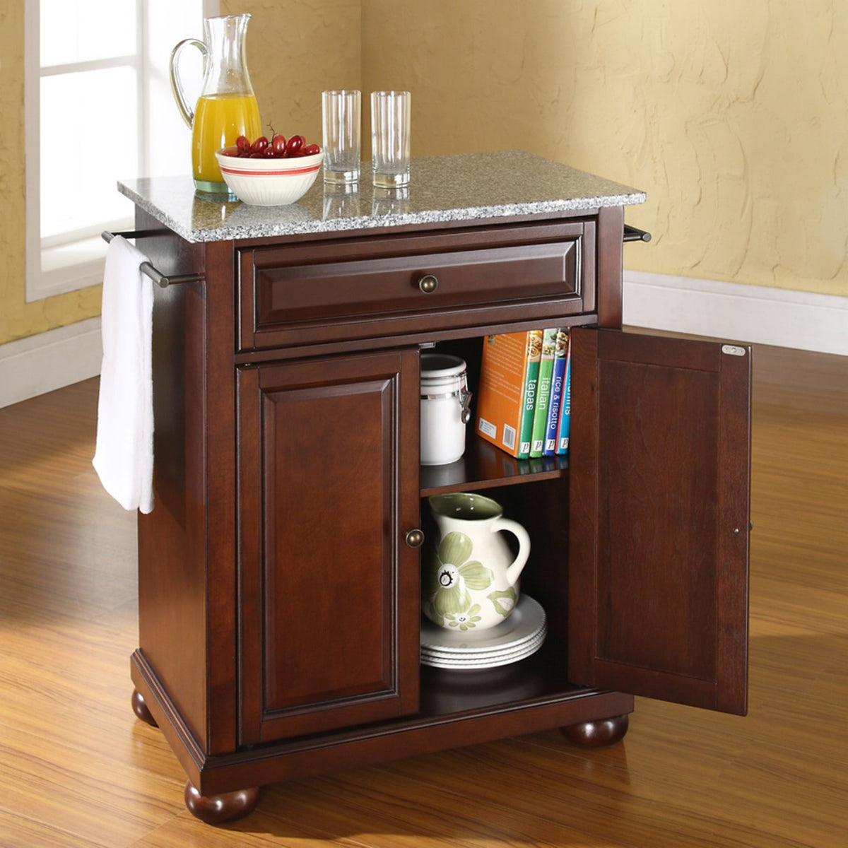 White/Gray Wood Portable Kitchen Island T638