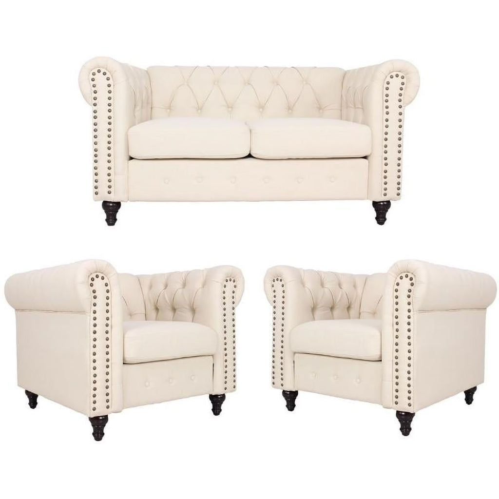 3 Piece Living Room Set with Loveseat and Two Accent Chairs in Cream C37763