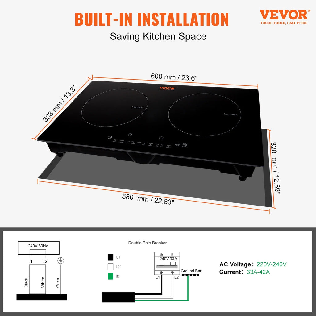 24 inch 2 Burners Ceramic Glass Electric Cooktop I2008