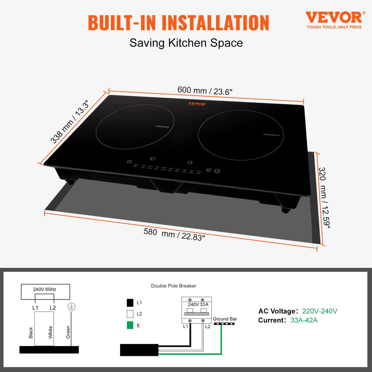 24 inch 2 Burners Ceramic Glass Electric Cooktop I2008