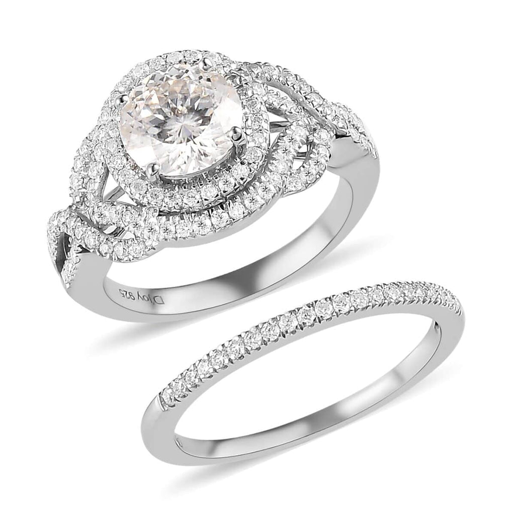 Moissanite Round 925 Sterling Silver Platinum Plated Stackable Ring Size 7 Ct 2.46 P43808