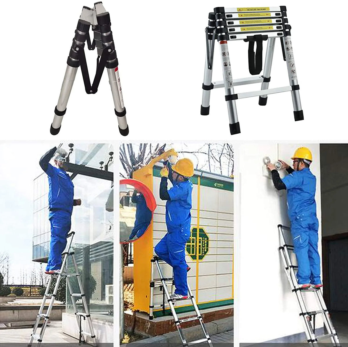 4.5FT A-Frame Aluminum Extension Ladder Anti-Slip 4+5 Steps Telescoping Collapsible Ladder B3813