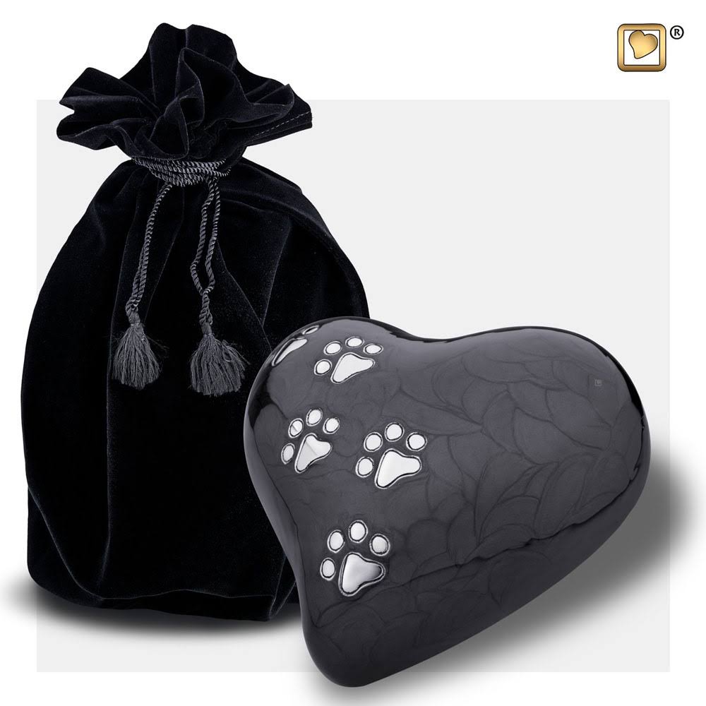 Heart with Paw Prints Pearlescent Midnight Pet Large Urn R461