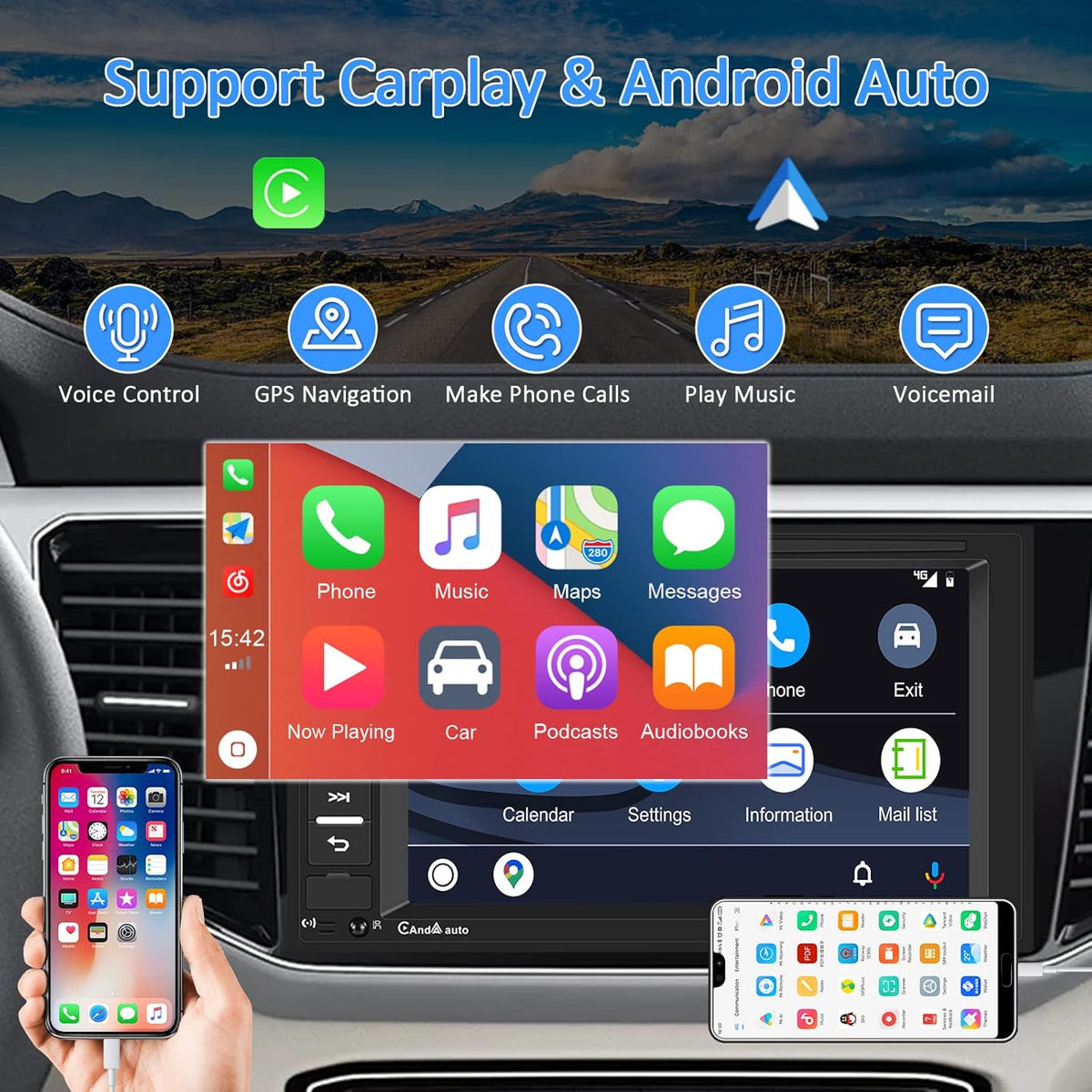 6.2 Inch Double Din Car Stereo with Carplay Android Auto C419013