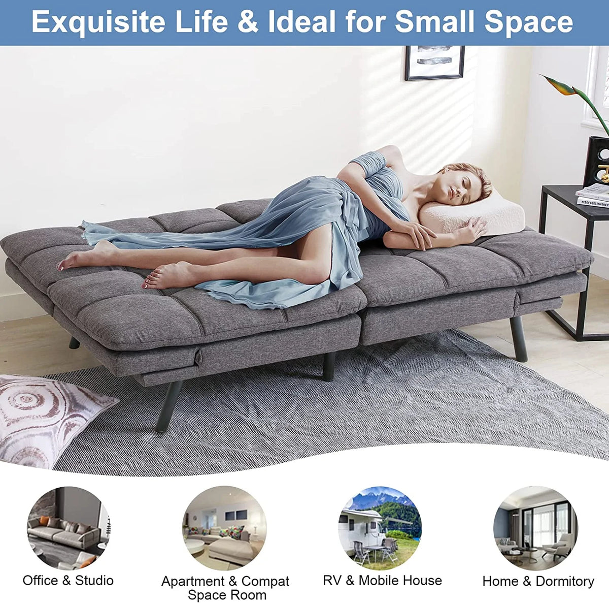 Memory Foam Futon Sofa Bed with Removable Armrests F832