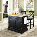 Black Wood Kitchen Island with Stools T454542