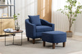 Navy Linen Accent Chair with Ottoman and Wood Legs G31988