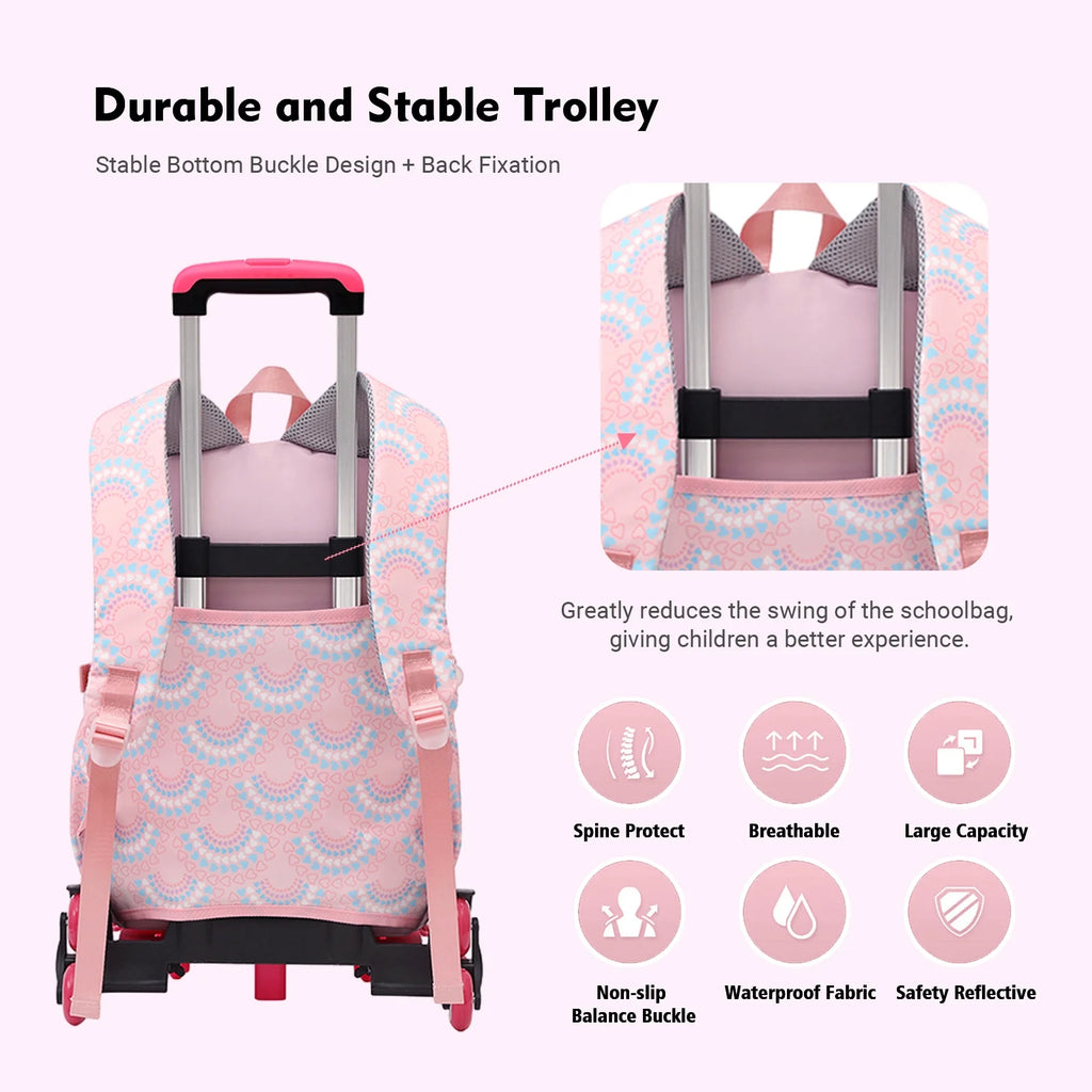 Kids Rolling Backpack 3PCS Schoolbag Set with Lunch Bag Pen Case K187