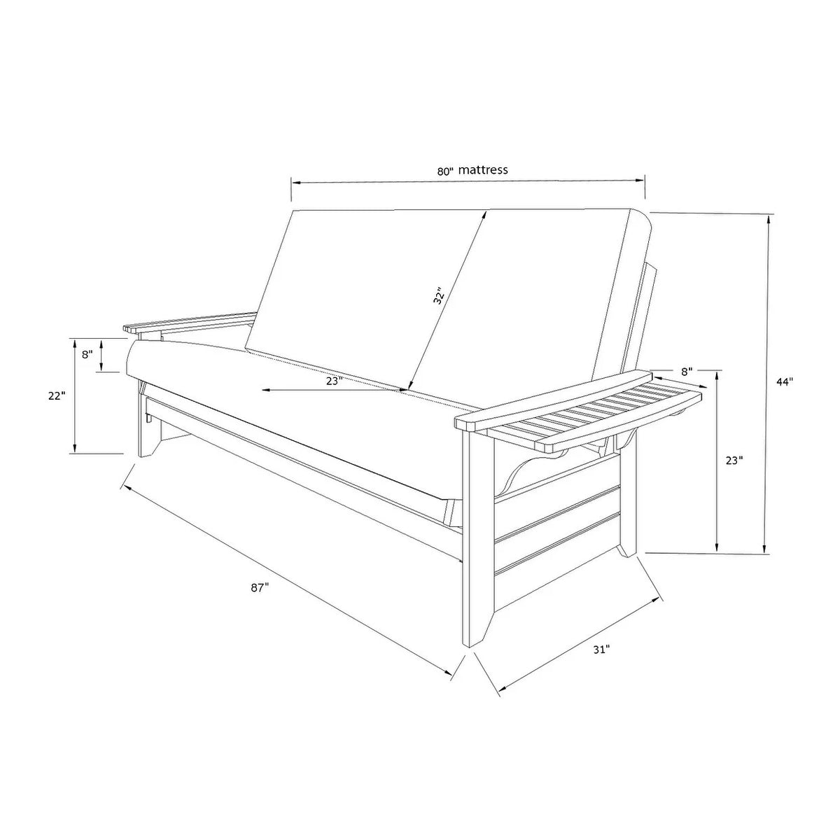 Queen Espresso Wood Storage Futon X959