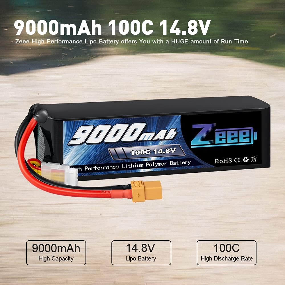 9000mAh 14.8V 100C Soft Case Battery XT90 Connector with Metal Plates 2 Pack J13641