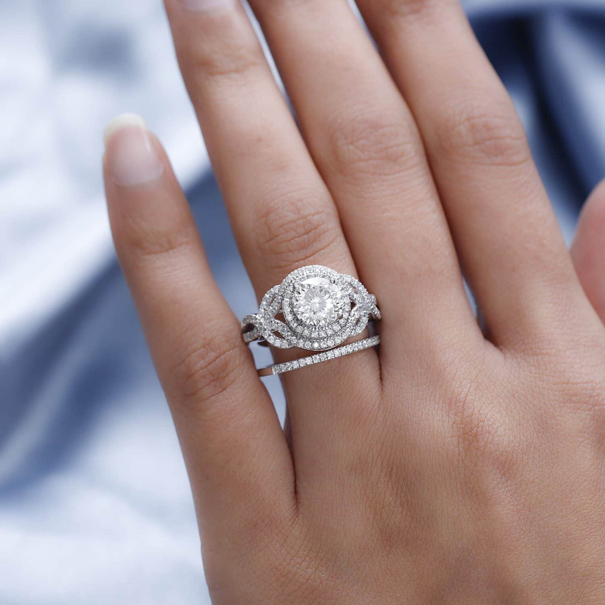 Moissanite Round 925 Sterling Silver Platinum Plated Stackable Ring Size 7 Ct 2.46 P43808