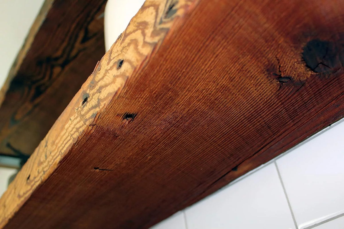 Reclaimed Wood Mantel Shelf with Steel Angle Brackets I407749