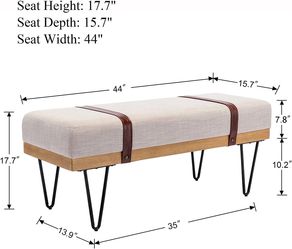 Beige Linen Rectangle Ottoman Bench with Metal Legs S653117