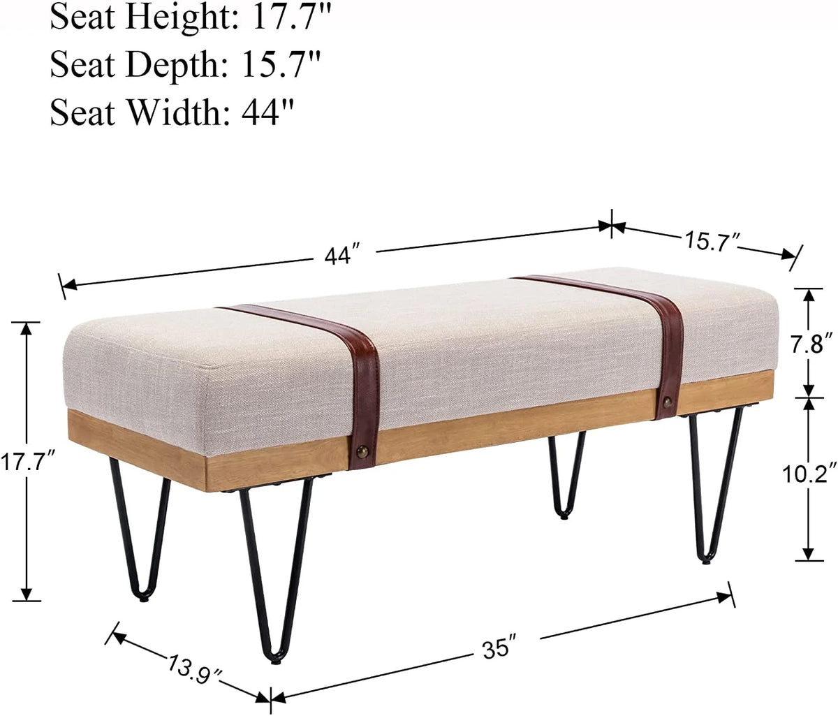 Beige Linen Rectangle Ottoman Bench with Metal Legs S653117