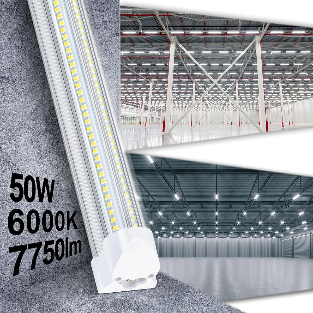 4FT 50W 7750Lumen 6000K Clear Cover V-Shape Linkable T8 LED Tube Light 10 Pack V549940