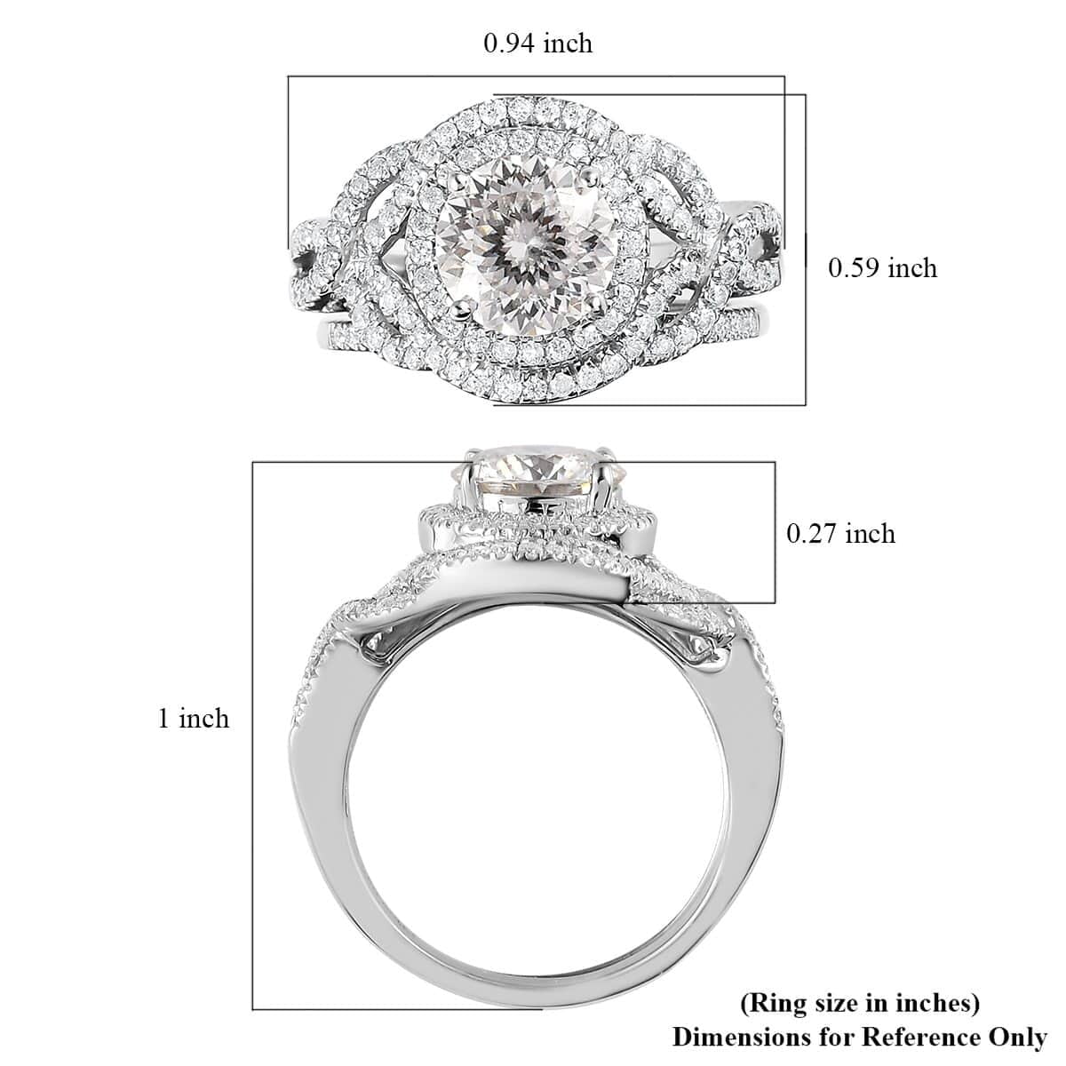 Moissanite Round 925 Sterling Silver Platinum Plated Stackable Ring Size 7 Ct 2.46 P43808