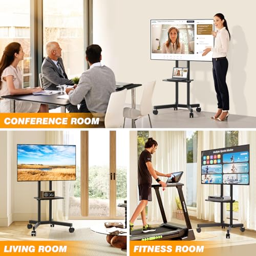 Mobile TV Stand with Wheels, Height Adjustable Rolling TV Cart with Laptop Shelf A9453