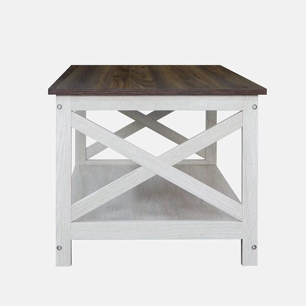 Vintage White/Espresso 40 Inch 2-Tier Wood Coffee Table J23108